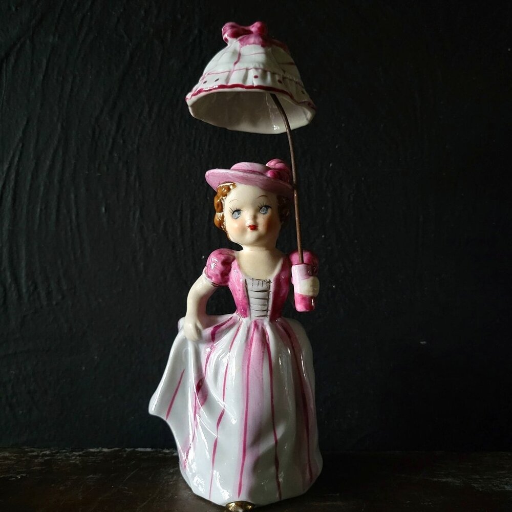 Vintage Ucago Girl with Umbrella Planter, Unique Vintage Planters